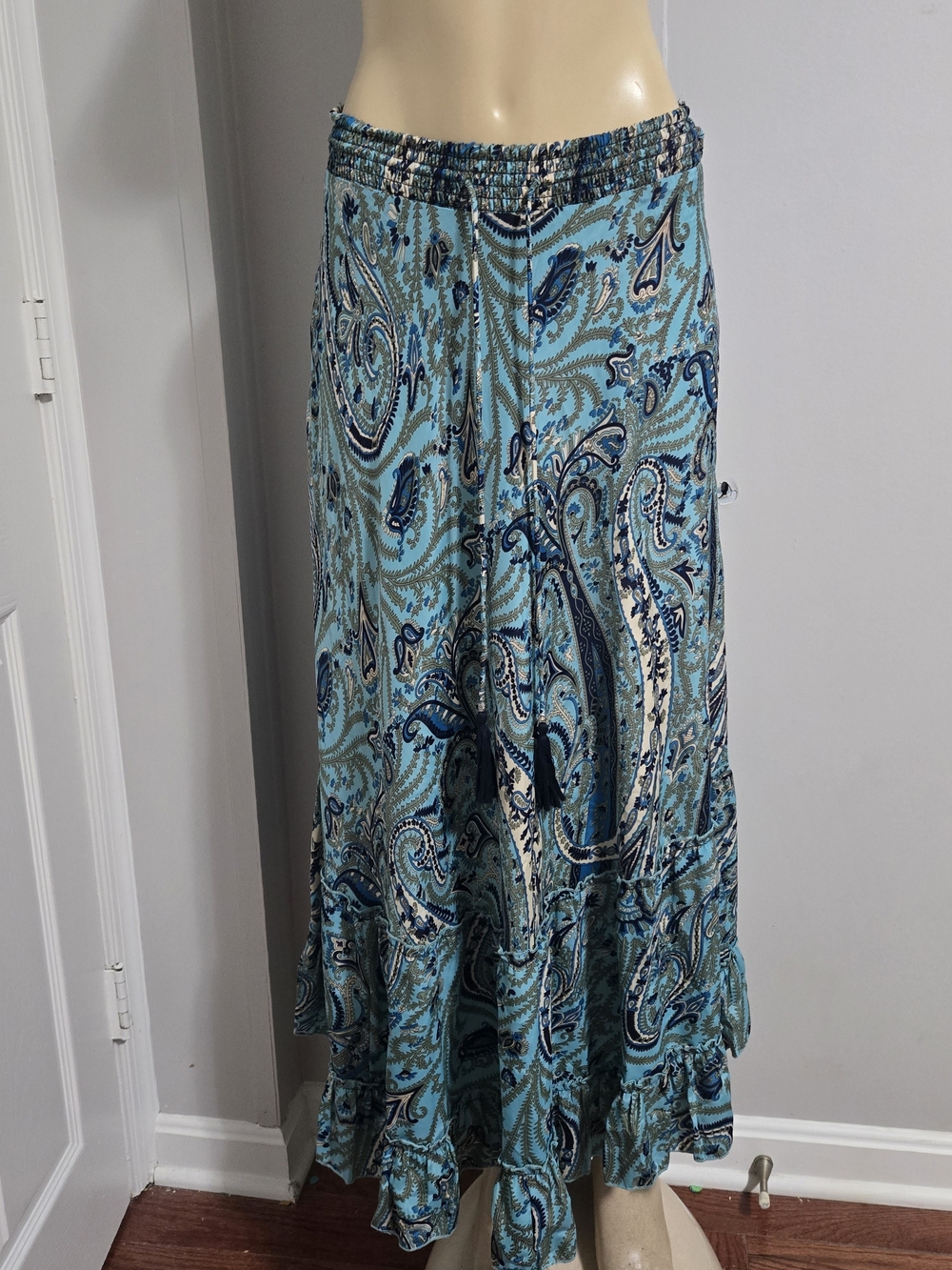 Paisley Teal Maxi Skirt with Ruffled Hem